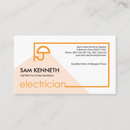 Creative Simple Orange Electrician Signage Frame Business Card