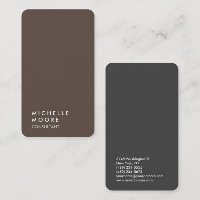 Creative Simple Plain Brown Gray Trendy Consultant Business Card (Front/Back)