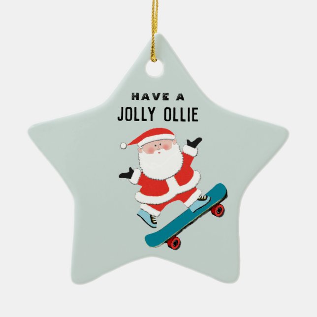 Creative skateboarding holiday gift ceramic ornament (Front)