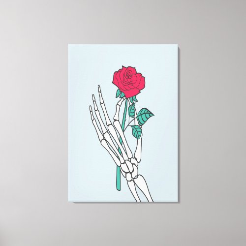 Creative Skull Hand Holding Rose Canvas Print