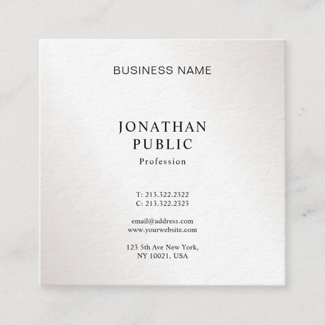 Creative Sleek Modern Design Silver Look Luxury Square Business Card (Front)