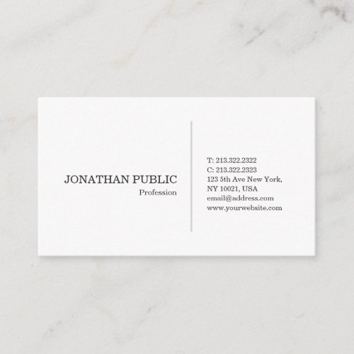 Creative Sleek White Design Modern Stylish Plain Business Card