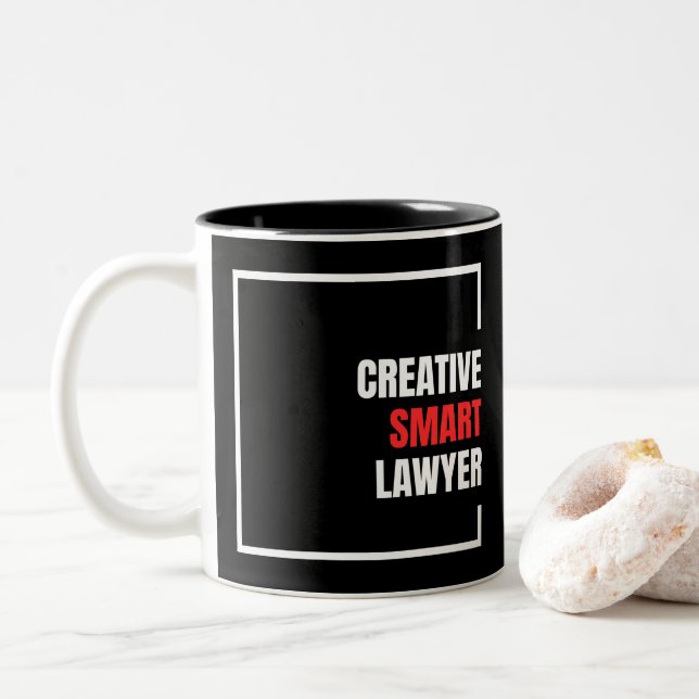 creative smart lawyer white and red text Two-Tone coffee mug (With Donut)