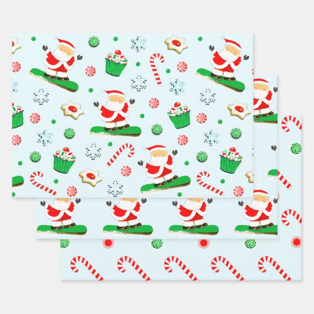 Creative Snowboarding Christmas Holiday Gift Wrapping Paper Sheets (Set)
