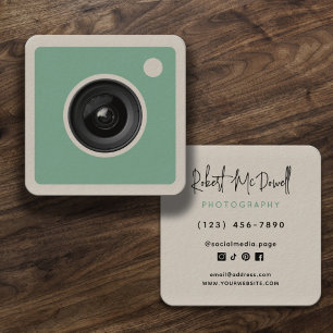 Creative social media mint cream photographer square business card