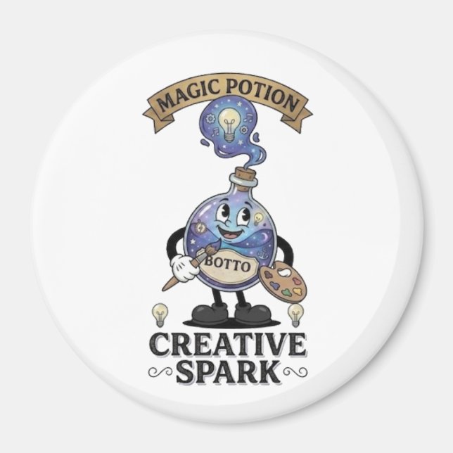 Creative Spark Magic Potion Retro Artist Mascot Magnet (Front)