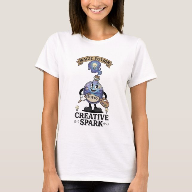 Creative Spark Magic Potion Retro Artist Mascot T-Shirt (Front)