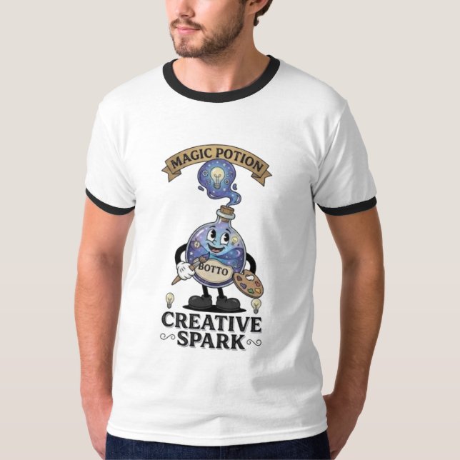 Creative Spark Magic Potion Retro Artist Mascot T-Shirt (Front)