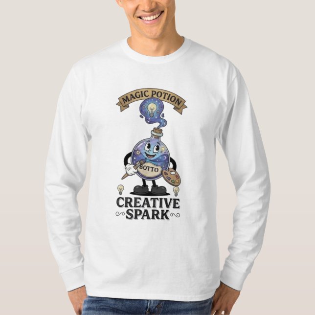 Creative Spark Magic Potion Retro Artist Mascot T-Shirt (Front)