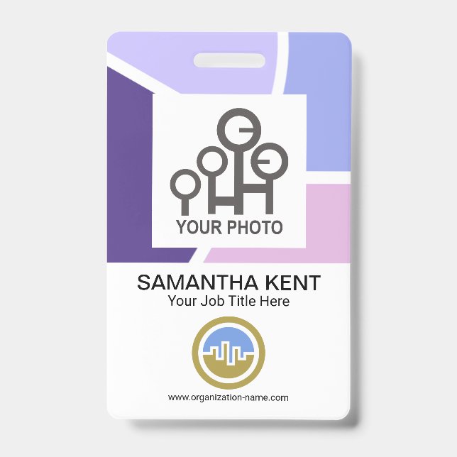Creative Stylish Blue Waves Employee Company Photo Badge (Front)