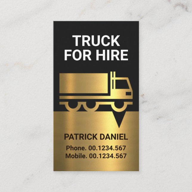 Creative Stylish Faux Gold Logistic Truck Driver Business Card (Front)