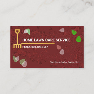 Creative Stylish Green Leaf Gold Rake Lawn Care Business Card