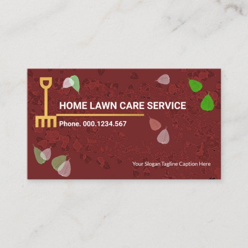 Creative Stylish Green Leaf Gold Rake Lawn Care Business Card