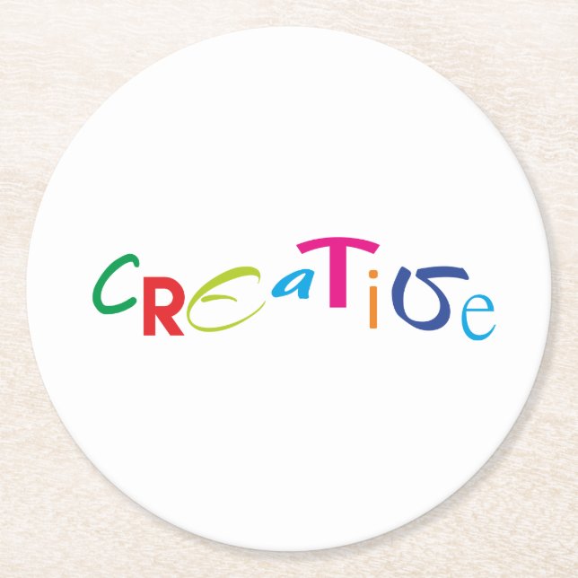 Creative Swayed Varicolored Random Styles Text Round Paper Coaster (Front)