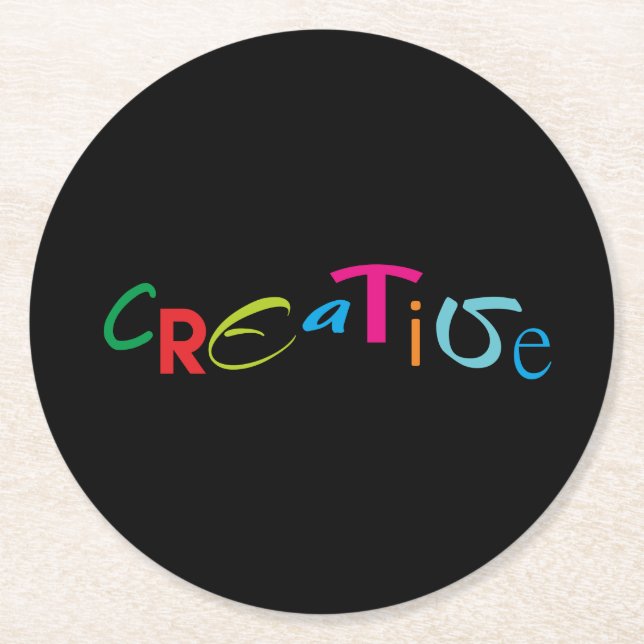 Creative Swayed Varicolored Random Styles Text Round Paper Coaster (Front)