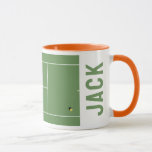 Creative Tennis Mug<br><div class="desc">Unique tennis coffee cup featuring creative tennis ball on tennis court design. Edit text to add name of your favorite tennis player,  coach or tennis lover.</div>