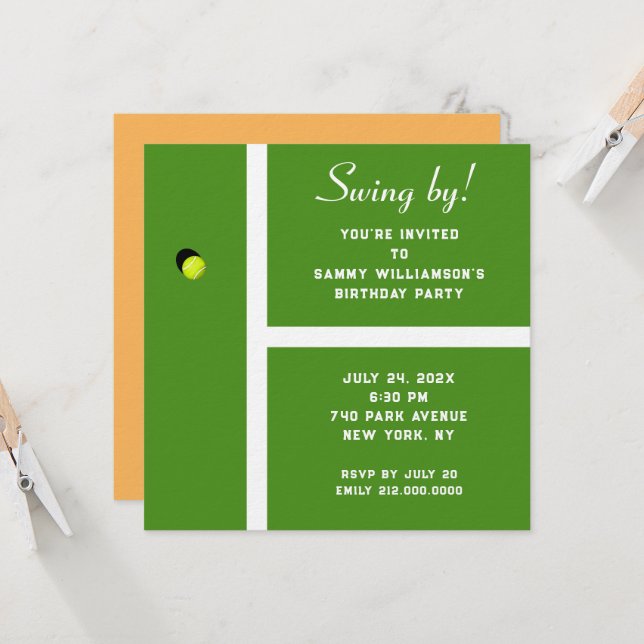 Creative Tennis Party Invitation (Front/Back In Situ)