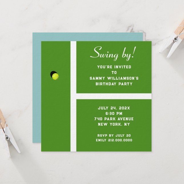 Creative Tennis Party Invitation (Front/Back In Situ)