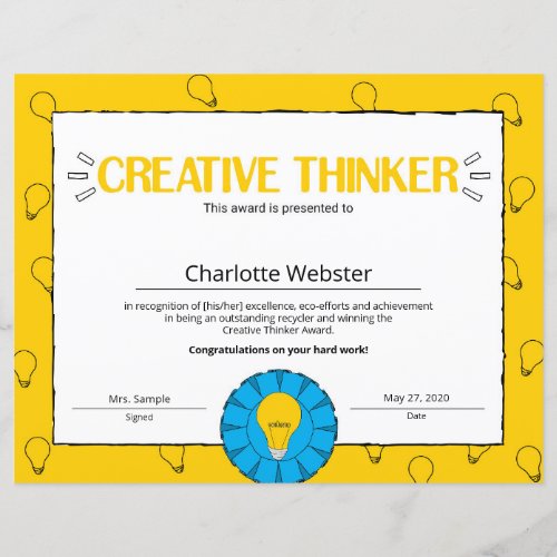 Creative Thinker Certificate of Achievement PDF