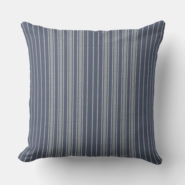 Creative Ticking Stripe –  Denim Blue Throw Pillow (Front)