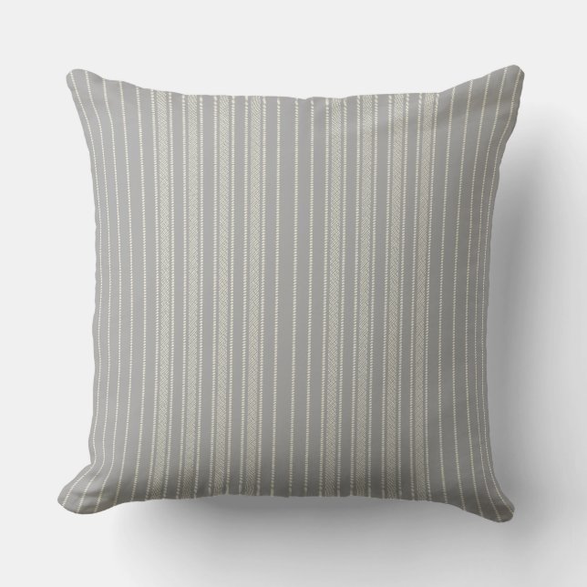 Creative Ticking Stripe –  Wash Grey Throw Pillow (Front)