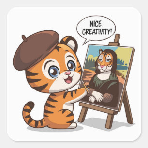 Creative Tiger Cub - Back to School Painting Square Sticker