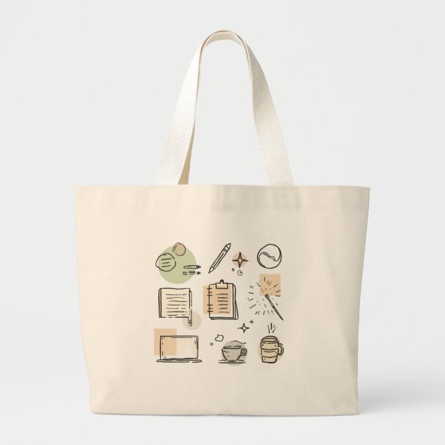 Creative Tools & Icons Collage – Hand-Drawn Large Tote Bag (Front)
