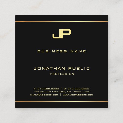 Creative Trendy Glamour Gold Monogram Luxe Golden Square Business Card