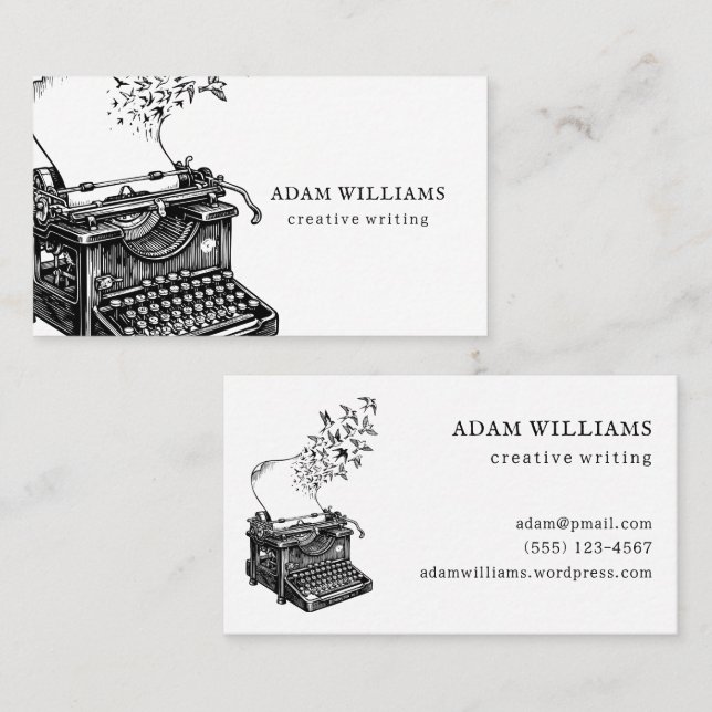Creative Typewriter Professional Black and White Business Card (Front/Back)