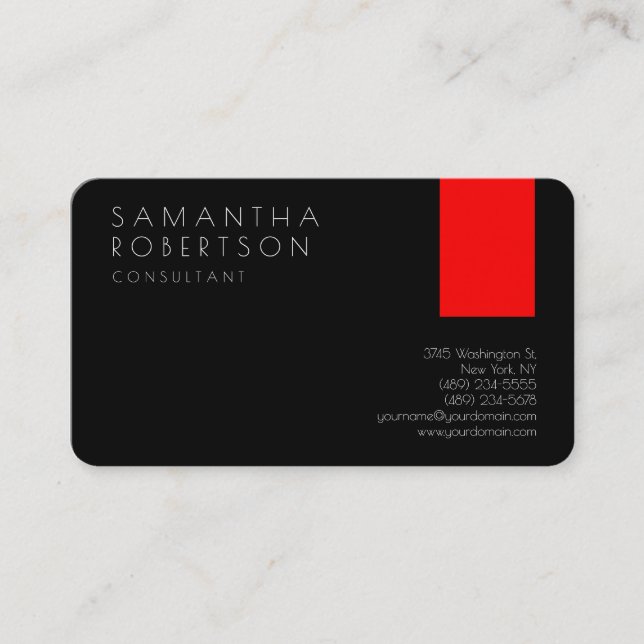 Creative Unique Black Red Modern Consultant Business Card (Front)