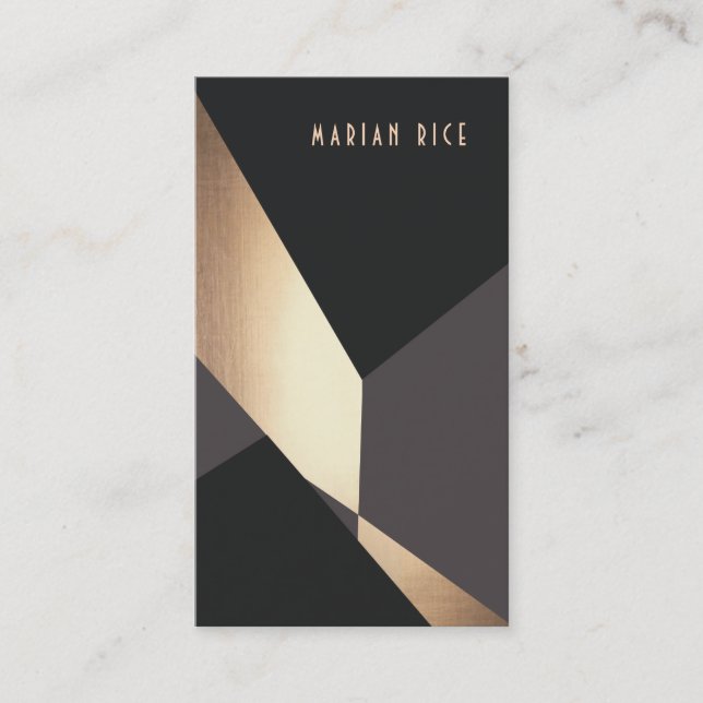 Creative Unique Geometric Black and Gold Abstract Business Card (Front)
