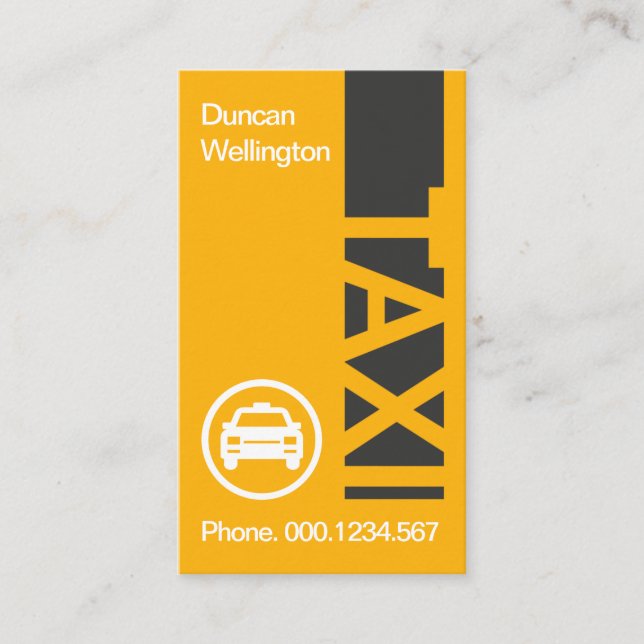 Creative Vertical TAXI Signage Yellow Cab Driver Business Card (Front)