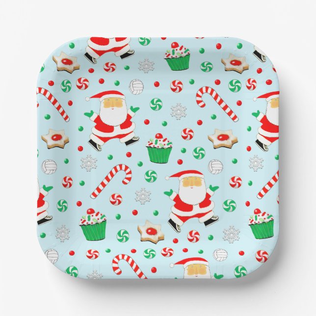 Creative Volleyball Christmas Holiday Party Paper Plates (Front)