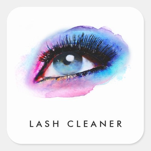 Creative Watercolor Eyelashes Blue Lash Cleaner Square Sticker