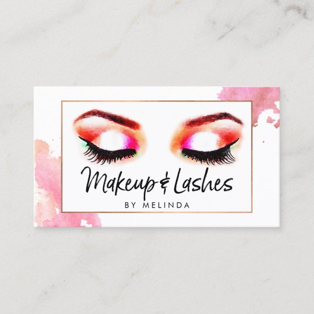 Creative Watercolor Eyes Makeup/Lashes Business Card (Front)