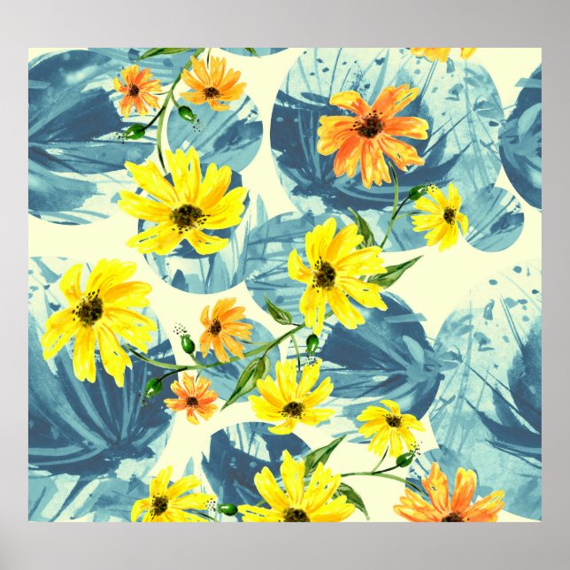 Creative Watercolor Plants: Stylish Seamless Poster (Front)
