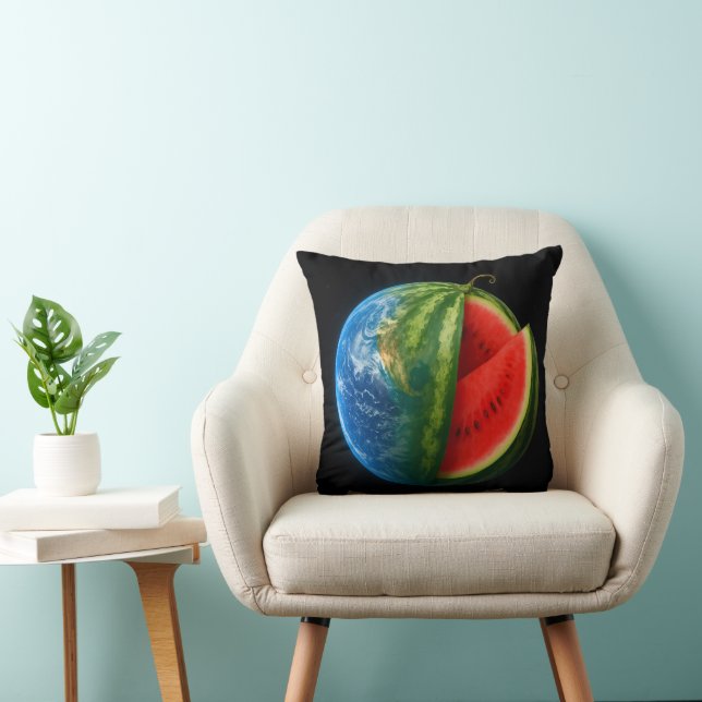 Creative Watermelon Planet Floating in Space. Throw Pillow (Chair)