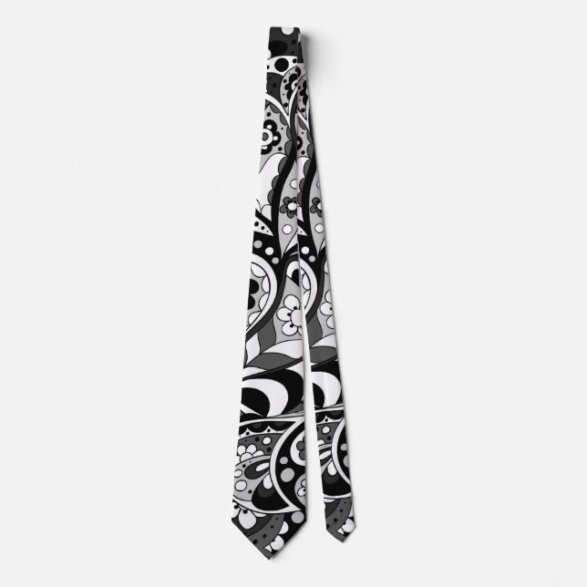 Creative Wavy Abstract Endless Flow Doodle Pattern Neck Tie (Front)