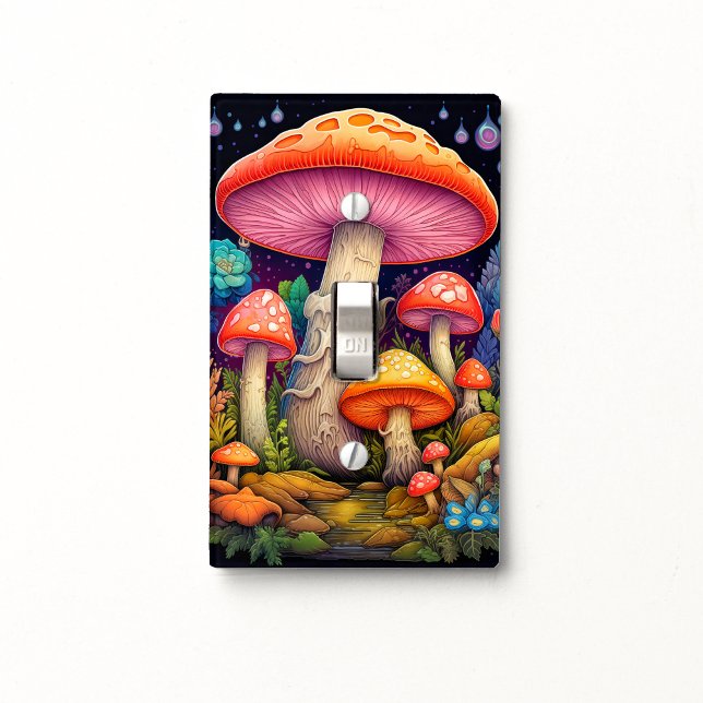 Creative Whimsical Forest Mushroom Illustration Light Switch Cover (Creator Uploaded)