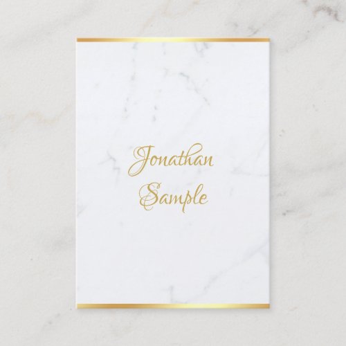 Creative White Marble Gold Modern Hand Script Text Business Card