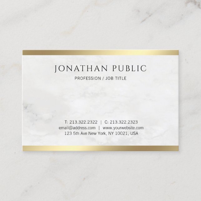 Creative White Marble Modern Gold Look Template Business Card (Front)