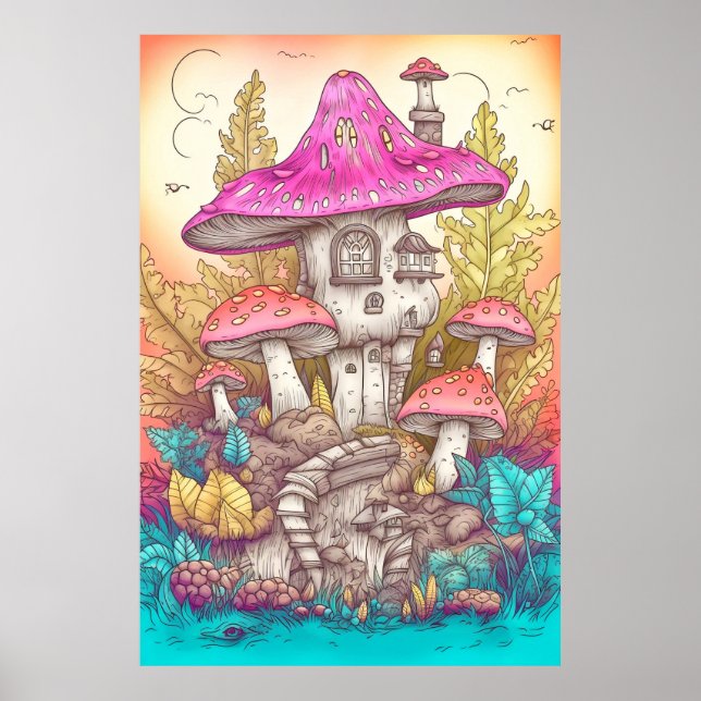 Creative Wild Psychedelic Mushroom Dwelling Art Poster (Front)