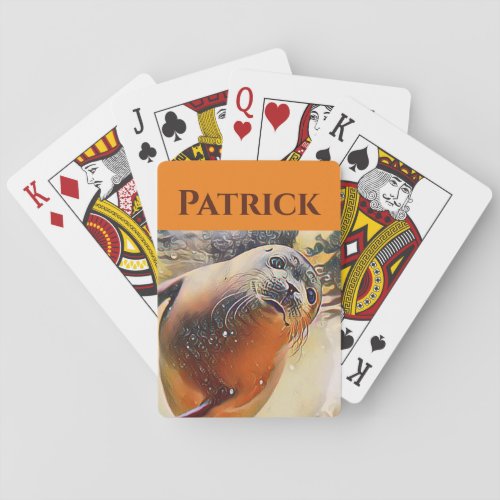 Creative Wildlife Cute Seal Pop Art with Your Name Poker Cards
