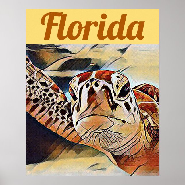 Creative Wildlife Sea Turtle Florida Travel Poster (Front)