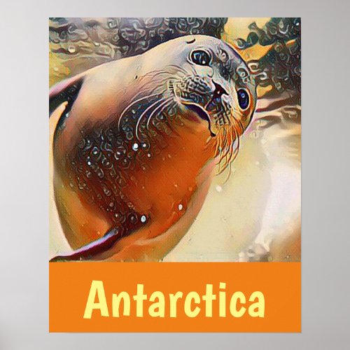 Creative Wildlife Swimming Seal Antarctica Travel Poster