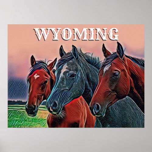 Creative Wildlife Three Horses Wyoming Travel Poster