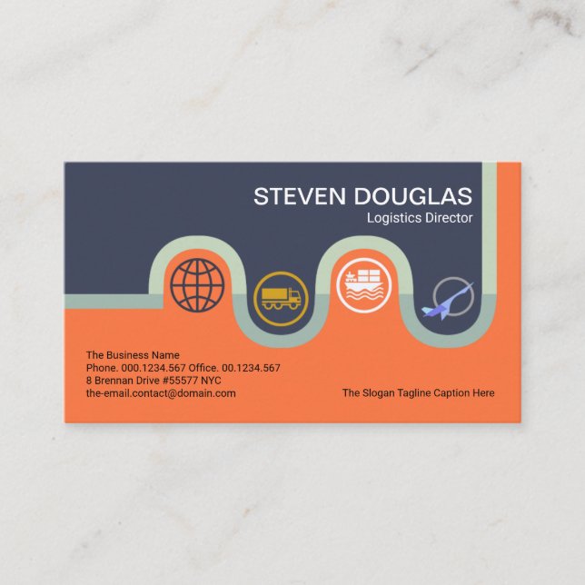 Creative Winding Road Map Logistic Transport Icons Business Card (Front)
