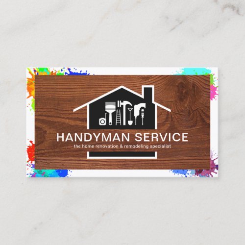 Creative Wood Paint Splatter Frame Handyman Business Card