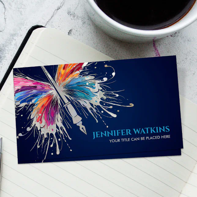 Creative Writing - Fountain Ink Pen Butterfly Business Card | Zazzle