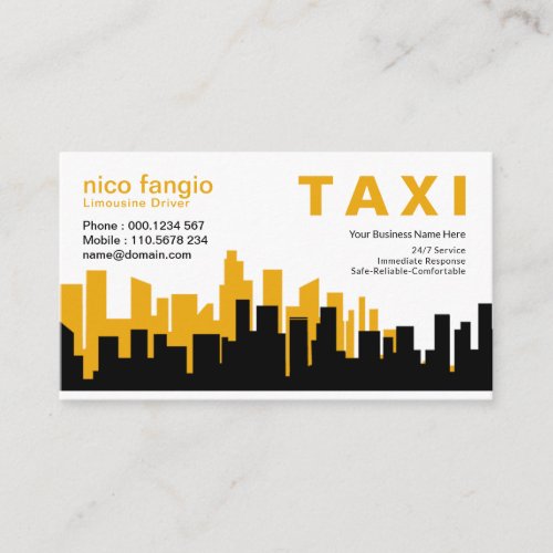 Creative Yellow Building Silhouette Taxi Service Business Card